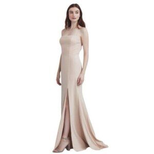 Amsale Nude Beige Spaghetti Strap Maxi Evening Gown